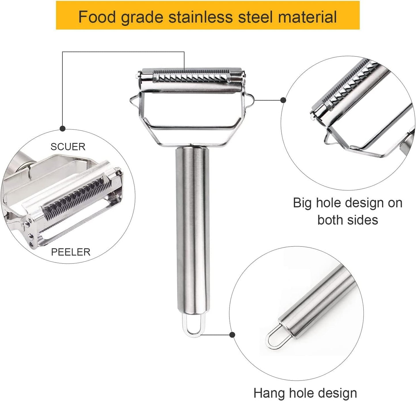 1 pcs Vegetable Peeler, Julienne Vegetable Peeler, Stainless Steel Multifunctional peeler scraper,Shredder, Double-Sided Blade Potato Peelers for Carrot Cucumber Apple Veggie Fruit