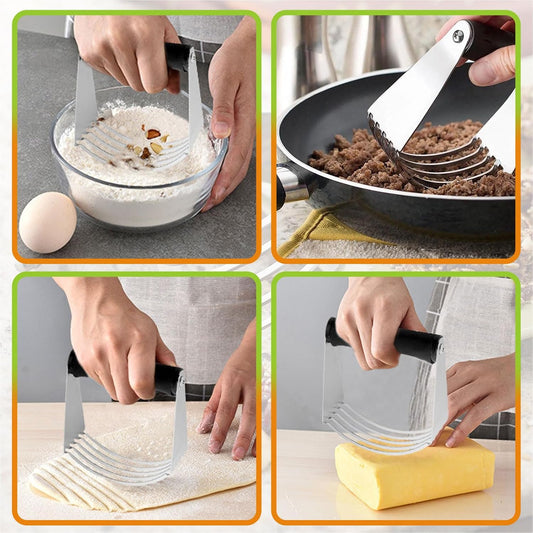 2er Pack Stainless Steel Pastry Blender Cutter and Bench Scraper Set, Efficient Multipurpose Kitchen Baking Tool with Ergonomic Grip Handle for Nut, Pie and Dough Processing (Cutter)