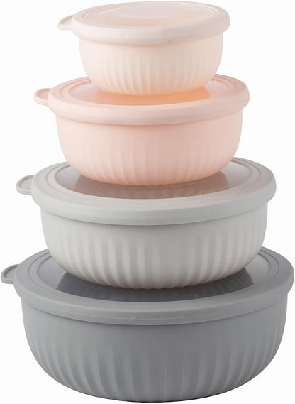 COOK WITH COLOR Prep Bowls with Lids- Wide and Deep Nesting Plastic Small Mixing Bowl Set with Lids, 8 Piece Set - Wide Bowls, Blue