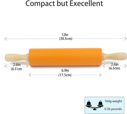 Silicone Rolling Pin for Baking Non-stick Rolling Pin Dough Roller Wooden Handle Kitchen Accessories Pastry Roller