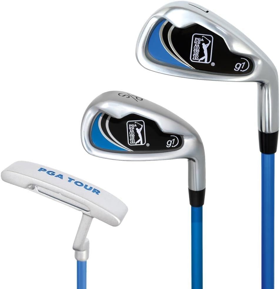 PGA Tour Youth Golf Club Set for Ages 8-12 & 12+ (4’8”–5’10”), Right and Left-Handed Kids Golf Sets – Beginner Junior Golf Clubs with Lightweight Stand Bag, Mallet Putter, Hybrid, Driver