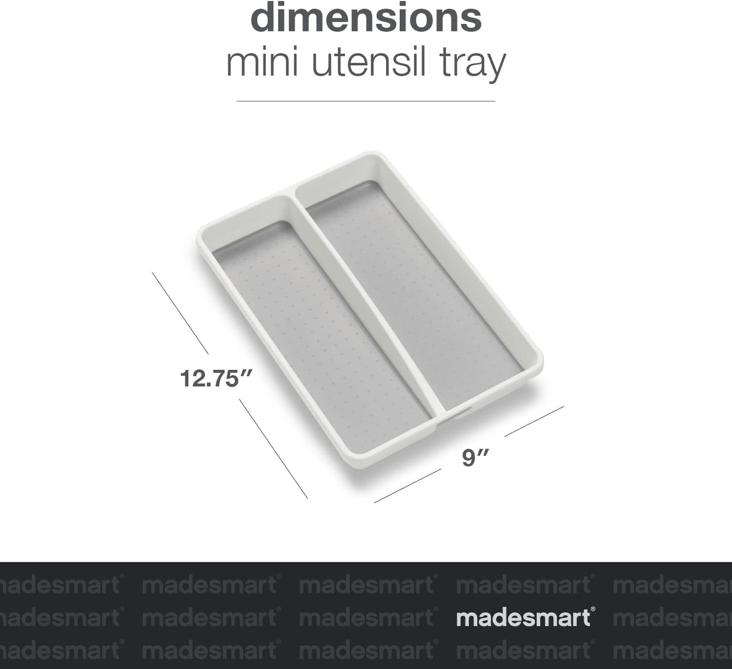 madesmart Premium Small Utensil Tray, Deep Storage for Ladles, Whisks & Serving Tools, Non Slip Lining, for Drawers & Home Organization, White