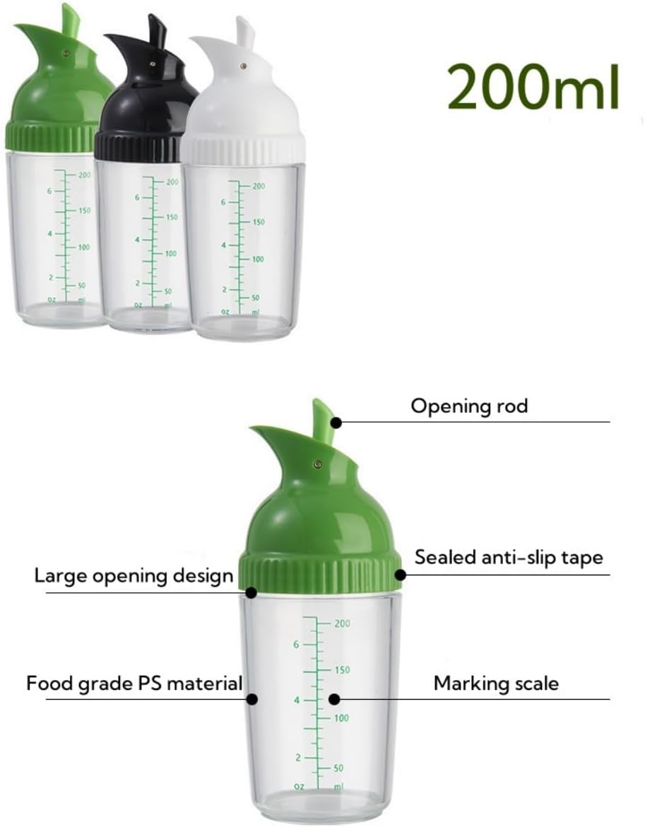 Wokyo Salad Dressing Shaker, Homemade Salad Dressing Bottle Mixer Measure Dripless Pour, Leak-free, Soft Grip, Dishwasher Safe BPA Free (Green)