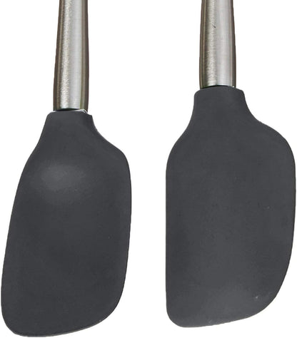 Tovolo Flex Core Silicone Spatula Spoonula Set of 2 for Non Stick Cast Iron Cooking & Baking, Dishwasher Safe Heat Resistant BPA Free Long Stainless Steel Handle Kitchen Utensil, Charcoal Gray