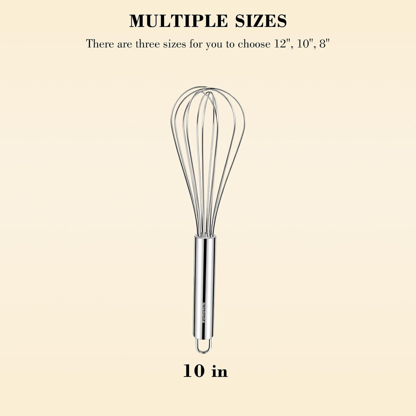 NileHome Stainless Steel Whisk 8" Hand Blender + 10" Semi-Automatic Rotary Kitchen Whisk Kitchen Wisk Wire Whisks for Cooking, Whisking, Blending, Beating, Stirring- 2 Pack...