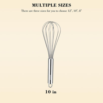 NileHome Stainless Steel Whisk 8" Hand Blender + 10" Semi-Automatic Rotary Kitchen Whisk Kitchen Wisk Wire Whisks for Cooking, Whisking, Blending, Beating, Stirring- 2 Pack...