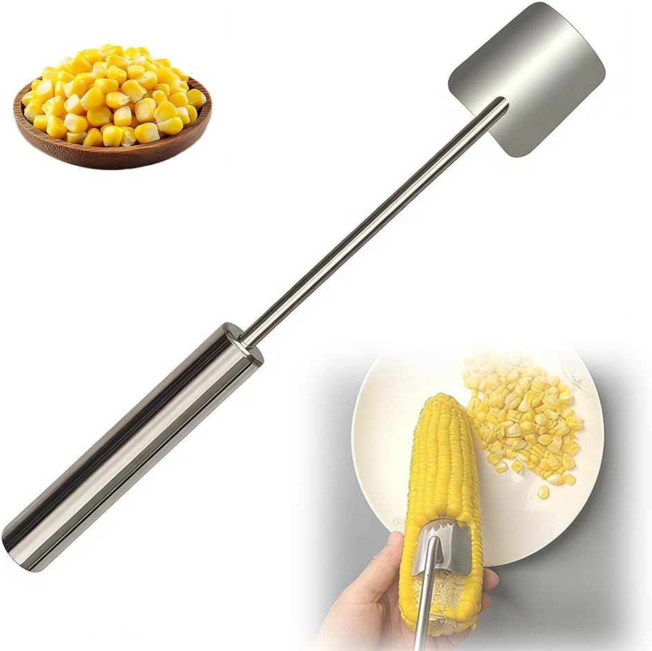 Corn Peeler for Corn on The Cob: Stainless Steel Corns Stripper Tool with Long Handle - Quick Corns Cutter for Kitchen, BBQ, Salad & Meal Prep (1)