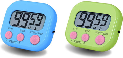 Digital Kitchen Timer, BESTWYA Electronic Timer with Clear LCD Screen Count Up and Down Function 3 Big Buttons On/Off Switch Button for Kitchen, Study, Work, Exercise Training (6, 3 Colors)
