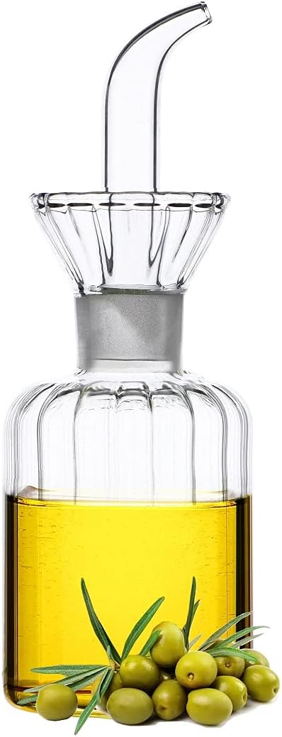 16 oz/480ml Non-Drip Olive Oil Dispenser Bottle 100% Glass Oil Carafe Decanter for Kitchen Oil & Vinegar Cruet for Cooking & BBQ