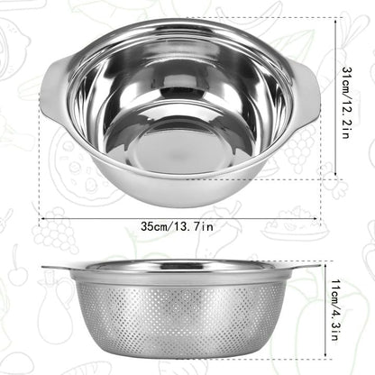 Stainless Steel Microporous Colander for Kitchen, 2.5QT Large Capacity, Colander and Bowl Set of Two, Stainless Steel Drain Basket with Mixing Bowl, for Washing Fruits and Vegetables