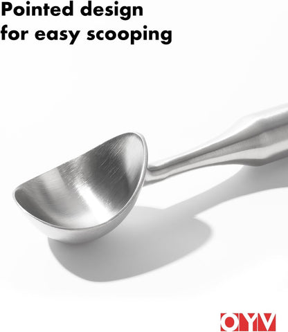 OYV Stainless Steel Ice Cream Scoop, Ergonomically Designed Handle for Comfort, Heavy Duty Ice Cream Scooper, One-Piece Design Ice Cream Scoops, Dishwasher Safe