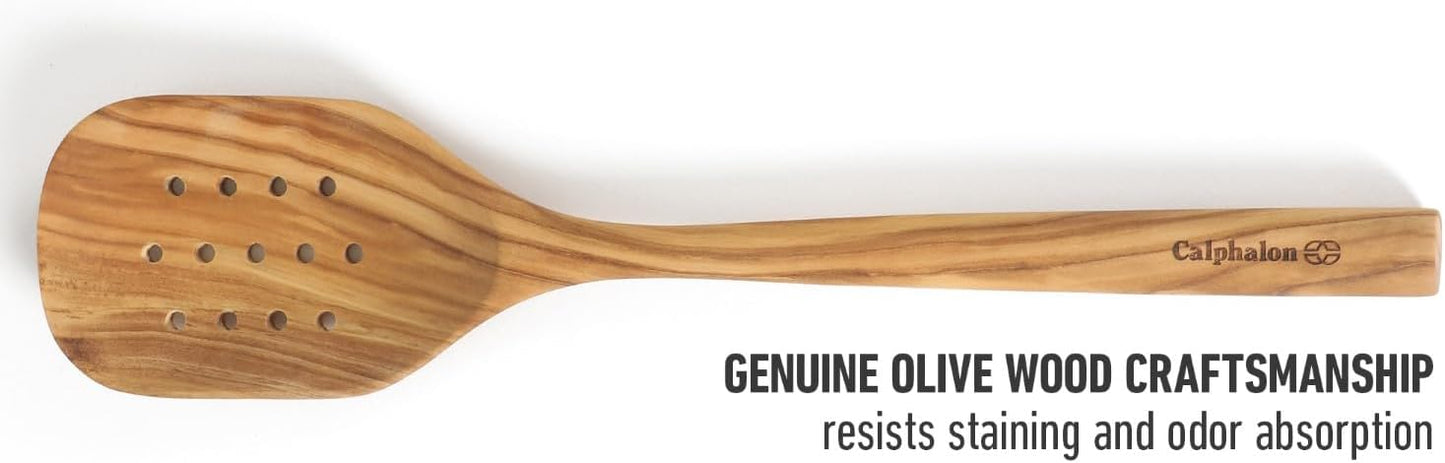 Calphalon Prime Slotted Turner, 13-Inch Teak Wood Slotted Spatula, Wooden Cooking Turner for Nonstick Cookware, Heat-Resistant Moisture-Resistant Kitchen Tool