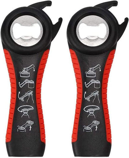 2 pack 5-in-1 Multi Function Plastic Grip Bottle Opener- Easily Opens Twist Caps, Bottle Caps, Canning Lids and Can Tabs (White)