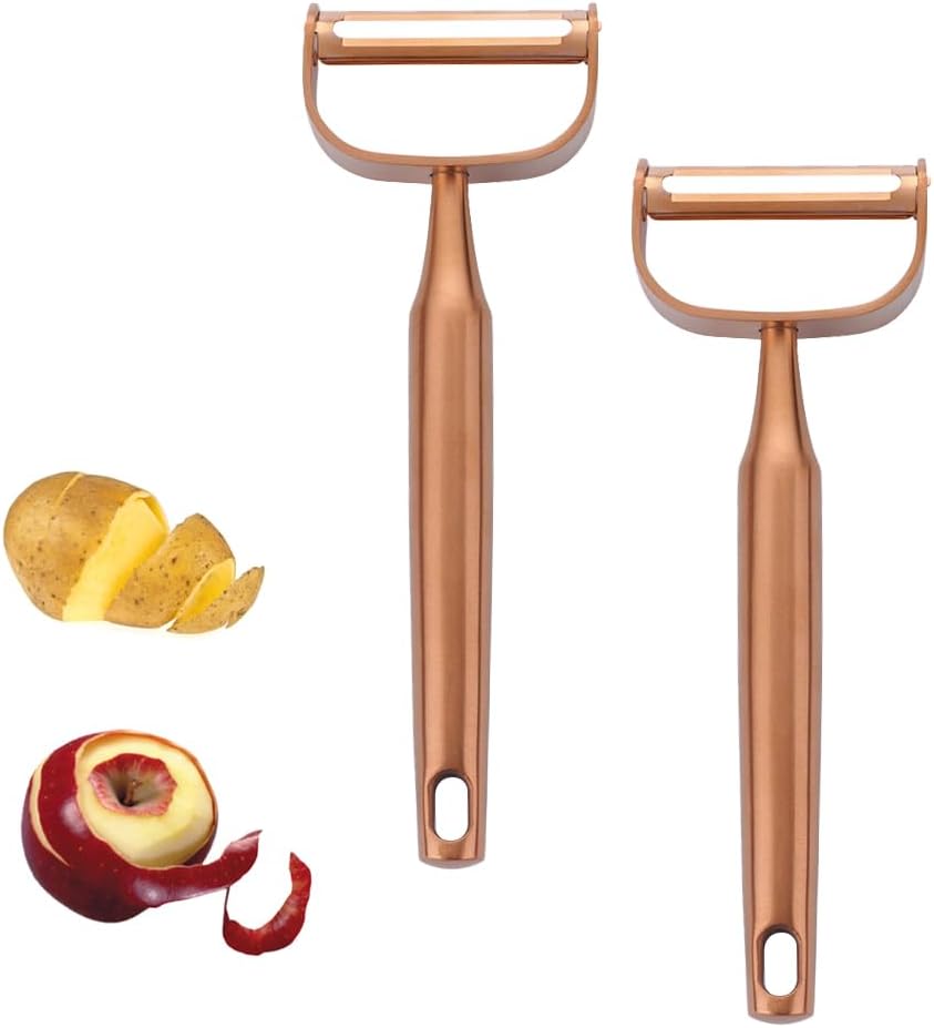 Stainless Steel Vegetable Peeler Gold 2 Pieces, with Potato Eye Remover & Swiveling Twin Blades, Y Shaped Titan Potato Peeler for Fruit & Veggie, Dishwasher Safe