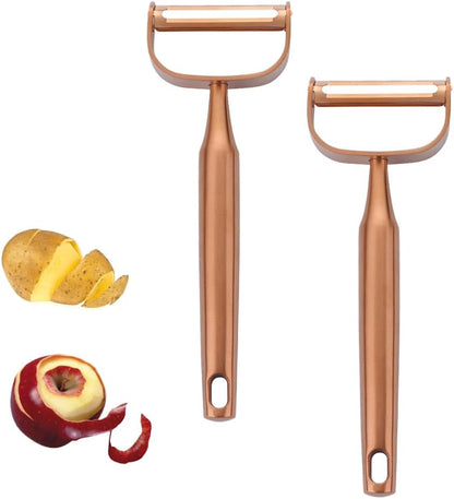 Stainless Steel Vegetable Peeler Gold 2 Pieces, with Potato Eye Remover & Swiveling Twin Blades, Y Shaped Titan Potato Peeler for Fruit & Veggie, Dishwasher Safe