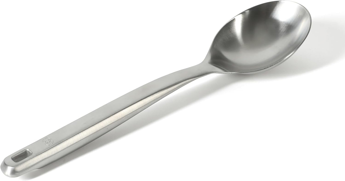 Calphalon Prime Slotted Spoon Skimmer, Stainless Steel Slotted Spoon, Straining Spoon with Navy Silicone Head, Heat-Resistant Nonstick-Safe Kitchen Tool