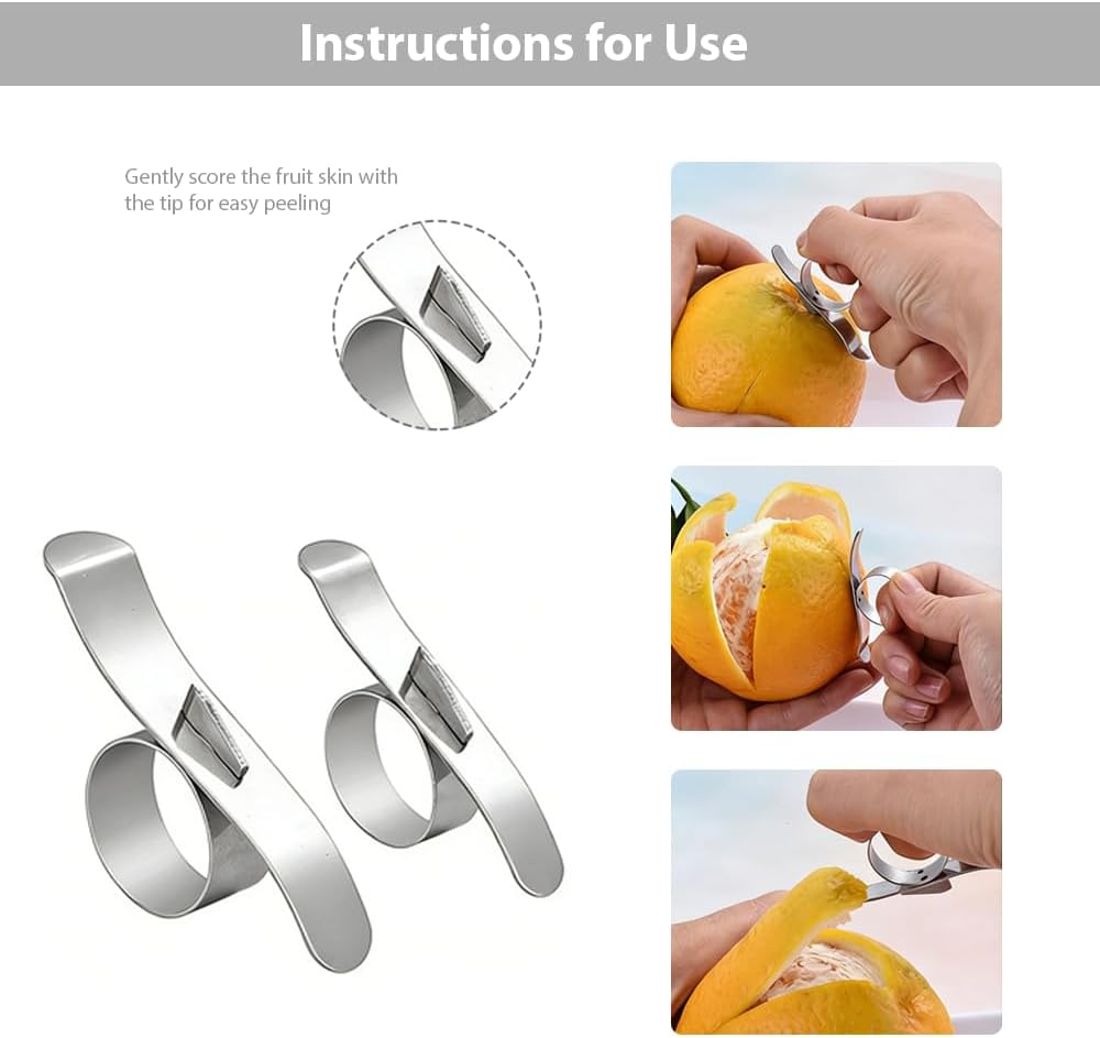 Stainless Steel Orange Peeler Set, Kitchen Fruit Skin Removal Tool, Silver Citrus Peeler Ring with Sharp End, 4 Pack