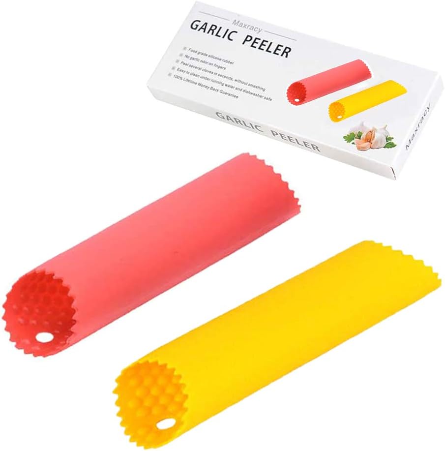 2 Set Silicone Garlic Peeler Easy Roller Tube Useful Garlic Odorfree Kitchen Tool (Black,Clear)
