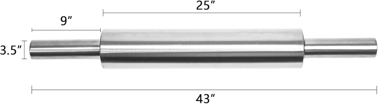 17-Inch Stainless Steel Rolling Pin for Baking - Heavy Duty Metal Dough Roller with Non-Slip Handles for Pizza, Chapati, Cookies & Pastry - Dishwasher Safe