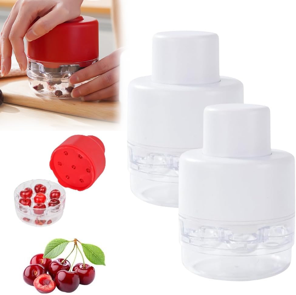 Cherry Pitter Tool, 2025 New Portable Cherry Core Pit Remover, 7 Holes Cherries Stoner Pitter Quick Release, Multifunctional Fruit Pit Remover for Household Kitchen Utensils (Red 1pcs)