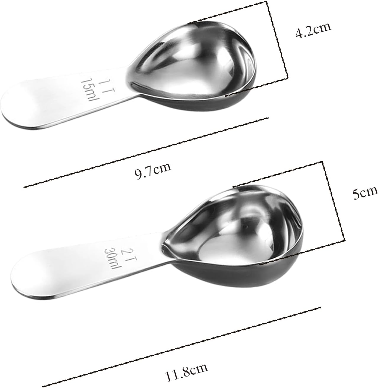 2Pcs Stainless Steel Coffee Scoop,1TBSP&2TBSP(15ML&30ML) Tablespoon Measuring spoon,Black