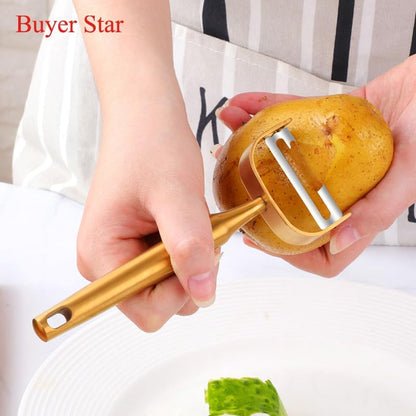 Stainless Steel Vegetable Peeler Gold 2 Pieces, with Potato Eye Remover & Swiveling Twin Blades, Y Shaped Titan Potato Peeler for Fruit & Veggie, Dishwasher Safe