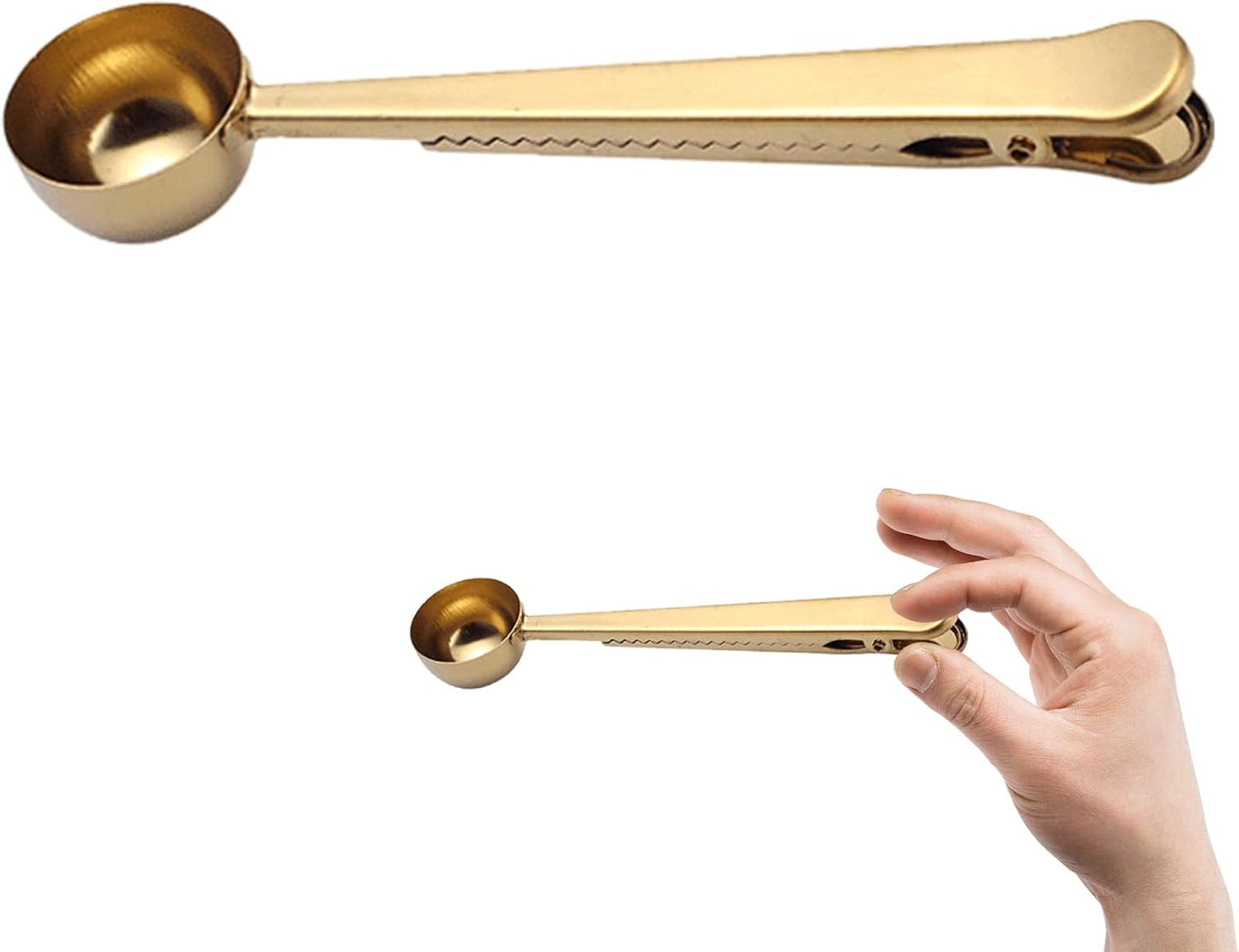 EMVANV Coffee Scoop Clip,Stainless Steel Measuring Scoop With Coffee Bag Clip for Ground Coffee Tea Protein Scoop Tablespoon Measure Spoon(Gold)