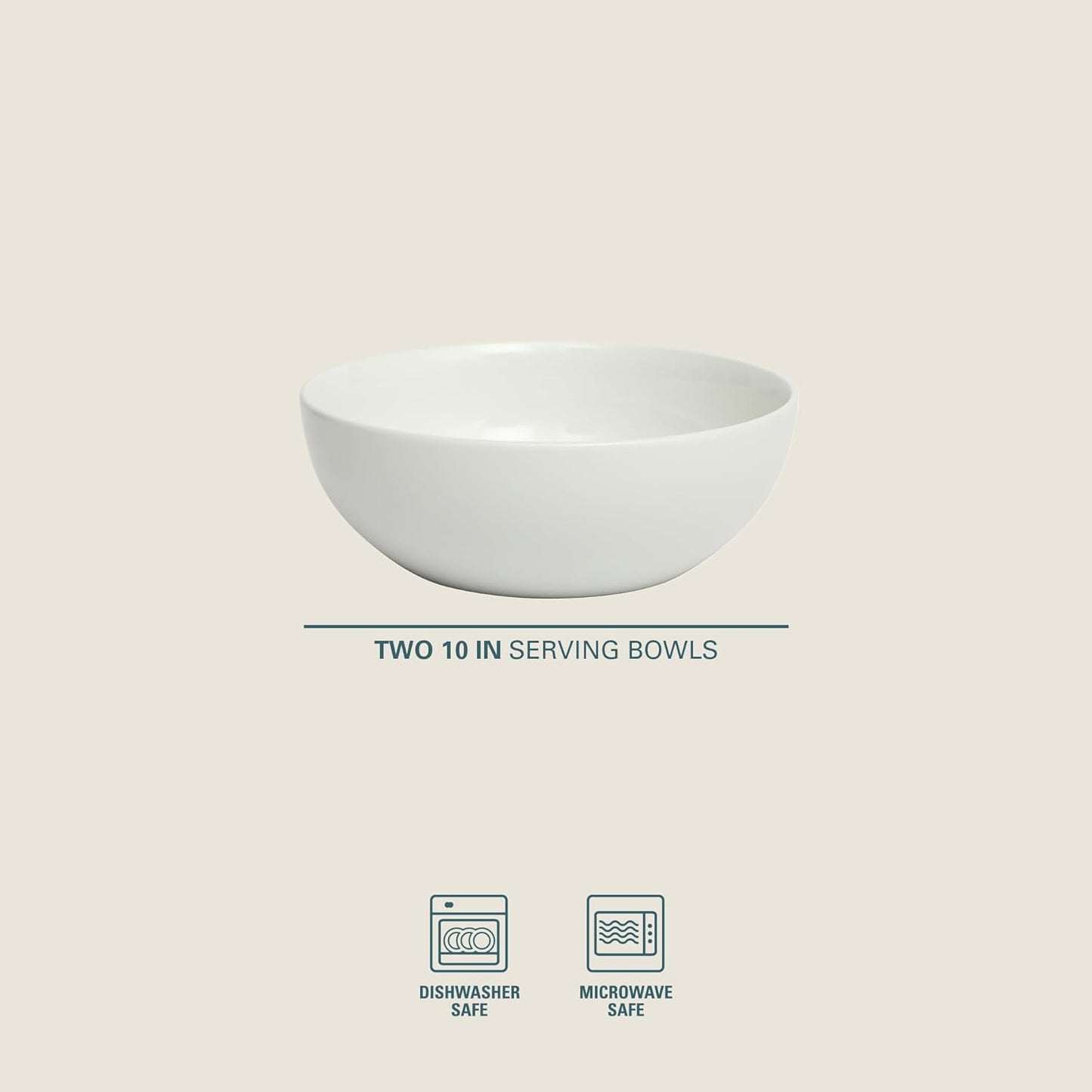 Gibson Home Extra Large Serving Bowls Set of 2-100 oz 10-Inch White Porcelain Salad Bowl Set, Stackable Ceramic Kitchen Bowls, Dishwasher & Microwave Safe