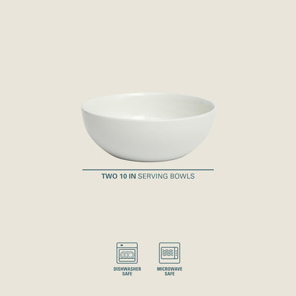 Gibson Home Extra Large Serving Bowls Set of 2-100 oz 10-Inch White Porcelain Salad Bowl Set, Stackable Ceramic Kitchen Bowls, Dishwasher & Microwave Safe