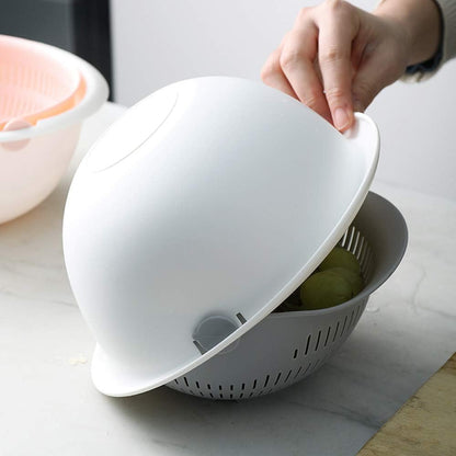 Double Layer Swivel Drainer 2 in 1 Bowl Strainer Combo - Kitchen Colander Fruit Wash Strainer for Cleaning Veggies, Noodles (Beige)