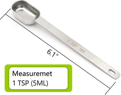2PCS 1tsp (1/3tbsp, 5ml) Single Measuring Spoon, Stainless Steel Long Handle Individual Teaspoons Only