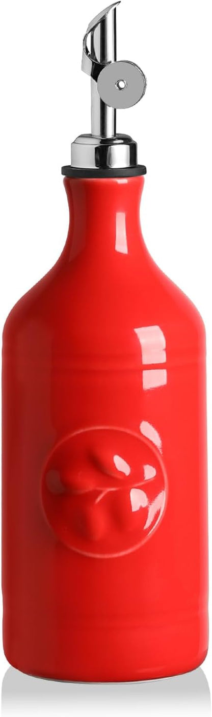 Sweejar Ceramic Olive Oil Dispenser Bottle, 17 FLOZ Oil Bottle with Spout，Porcelain Oil Dispenser for Kitchen,Cooking, Evoo, Vinegar, Soy Sauce, Pack of 1 (Beige)