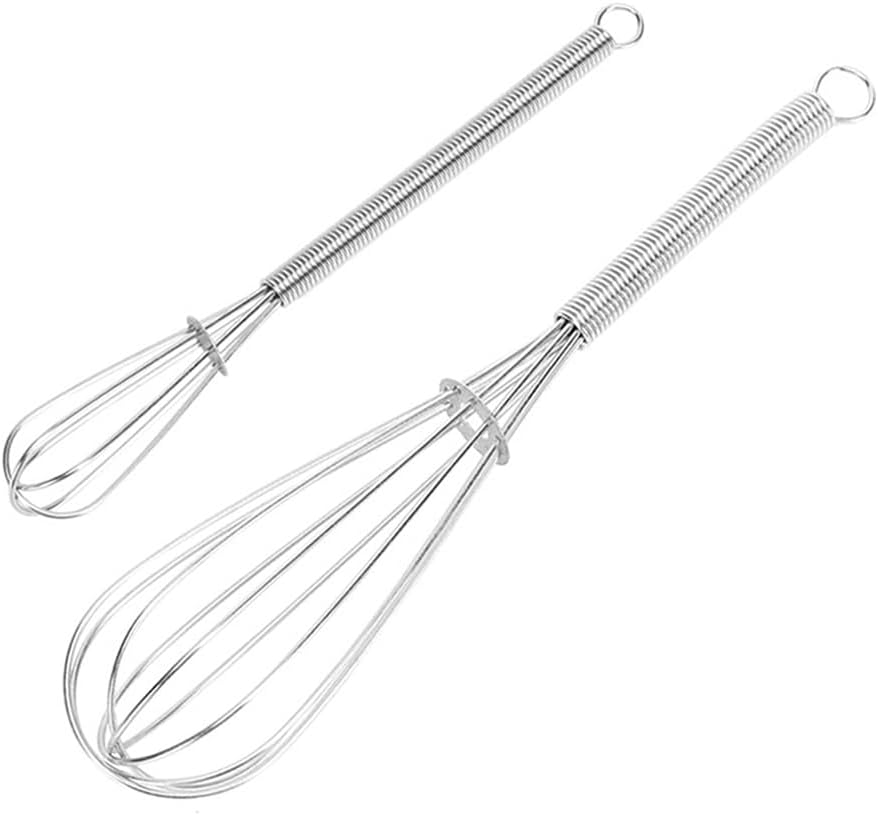 Stainless Steel Mini Whisk 2 Pcs, Small Wire Whisks Set with Wooden Handle, Kitchen Egg Beater Mini Hand Mixer for Cooking, 7.8inch