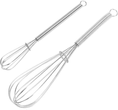 Stainless Steel Mini Whisk 2 Pcs, Small Wire Whisks Set with Wooden Handle, Kitchen Egg Beater Mini Hand Mixer for Cooking, 7.8inch