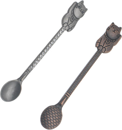 Mini Powder Medicine Scoop 2pcs Metal Shovel Spoon Shovel Scoop with Crystal for Bottle Home Supplies (Antique silver + Bronze)