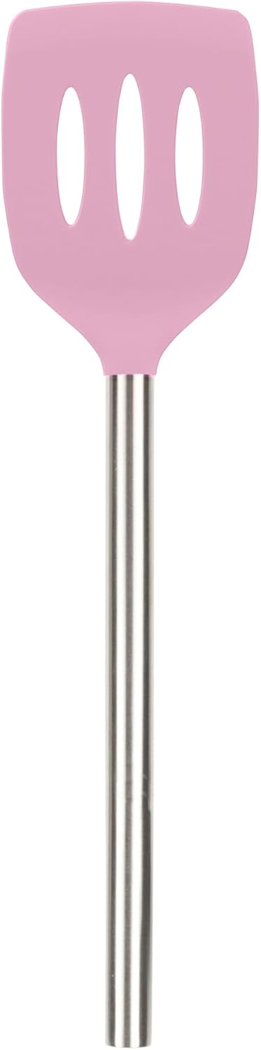Tovolo Slotted Silicone Spatula Turner Slotted Stainless Steel Handle 10" Blue Slate Heat Resistant Non Toxic BPA Free Kitchen Utensil, Silicone Egg Pancake Flipper Metal Handle Turner for Cooking