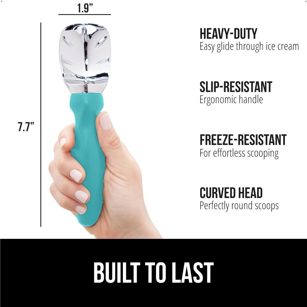 GORILLA GRIP® Heavy Duty Ice Cream Scoop, BPA-Free, Dishwasher Safe, Comfortable Zinc Alloy Handle, Professional Scooper for Hard Gelato, Sorbet, Cookie Dough, Melon, Round Cones, Kitchen Tool, Blue