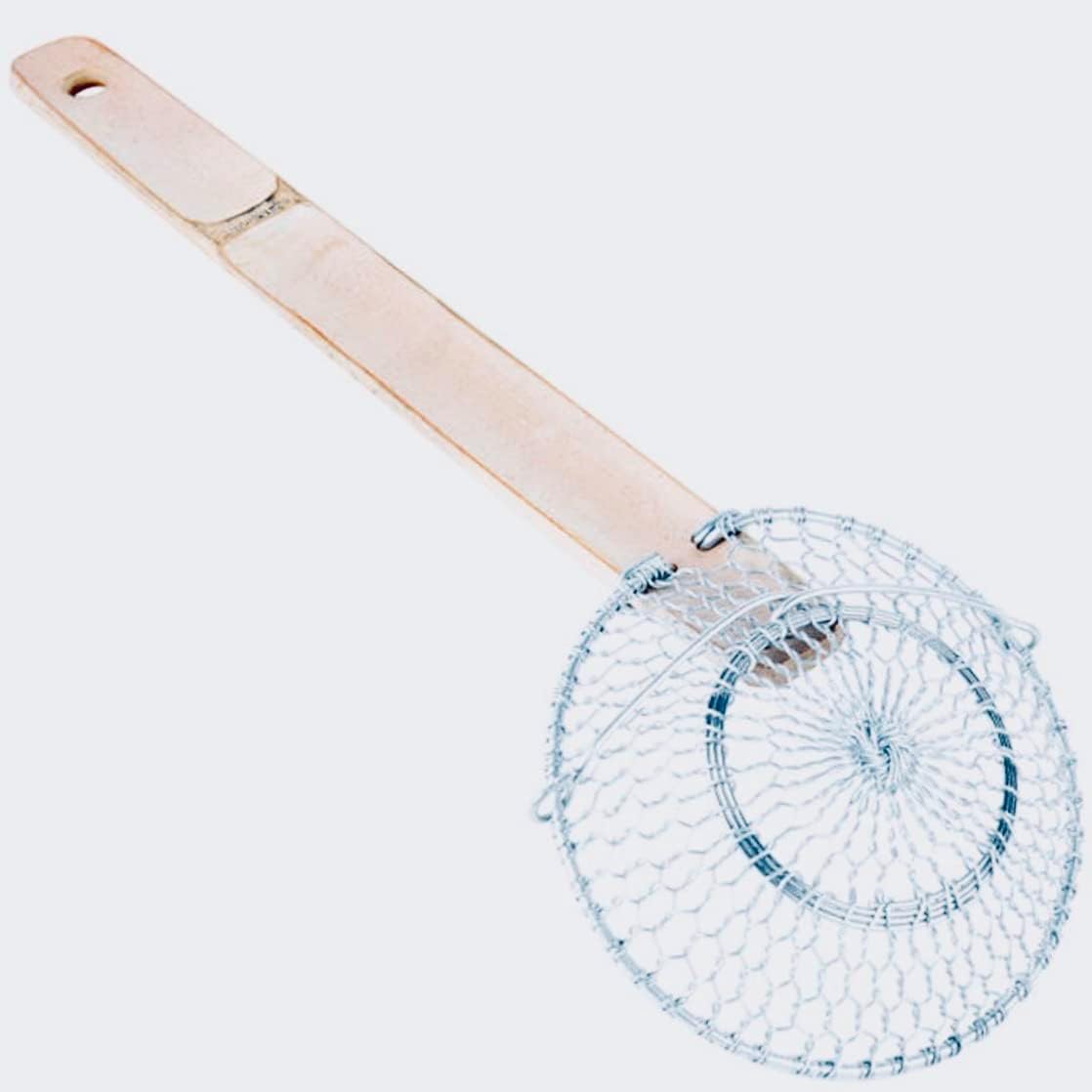 8-Inch Galvanized Steel Spider Strainer – Fine Mesh Skimmer with Natural Bamboo Handle for Cooking & Frying Ideal for Home & Professional Kitchens