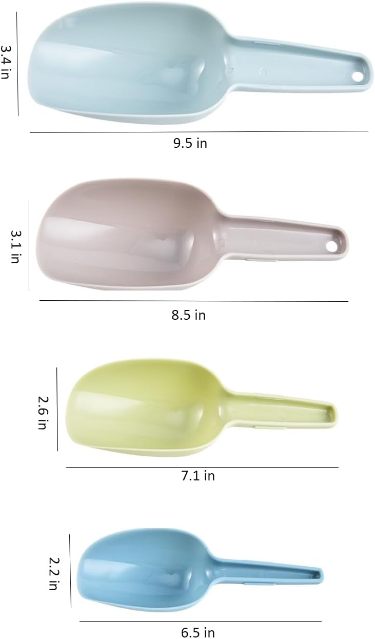 Set of 3 Ice Scoop, Plastic Kitchen Ice Scoop for Canisters or Ice Maker, Food Scoops for Canisters, Freezer, Flour, Dry Foods, Coffee Beans, Pop Corn, Pet Dog Cat Food (Blue)