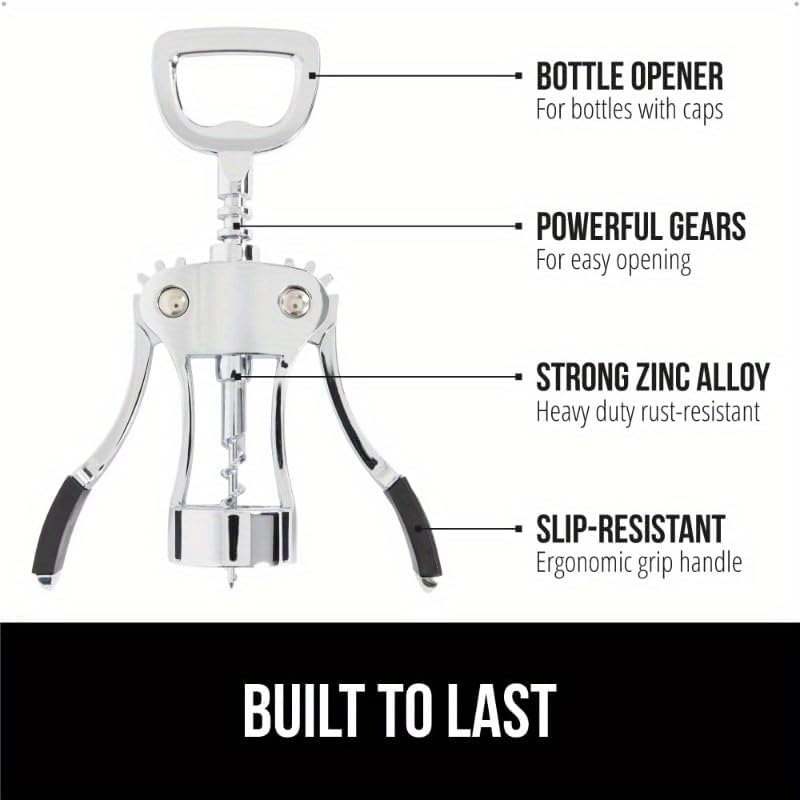 Wing Corkscrew Wine Opener, Zinc Alloy Heavy-Duty Cork Extractor, Multi-Functional Bottle Opener for Wine Enthusiasts, Kitchen, Bar & Home Use