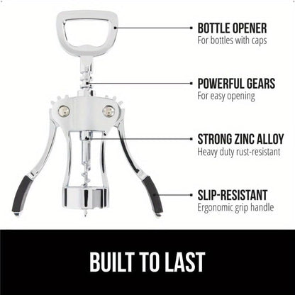Wing Corkscrew Wine Opener, Zinc Alloy Heavy-Duty Cork Extractor, Multi-Functional Bottle Opener for Wine Enthusiasts, Kitchen, Bar & Home Use