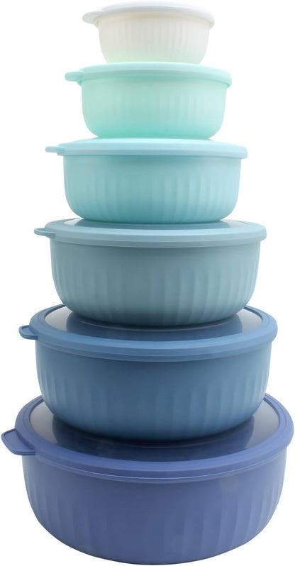 COOK WITH COLOR Prep Bowls with Lids- Wide and Deep Nesting Plastic Small Mixing Bowl Set with Lids, 8 Piece Set - Wide Bowls, Blue