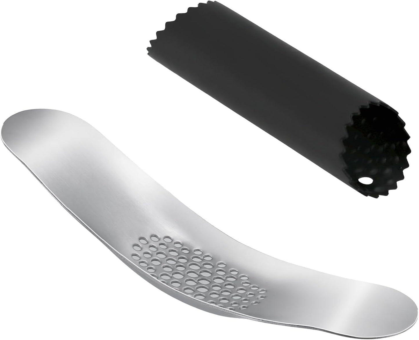 Garlic Press 430 Stainless Steel Garlic Rocker Mincer Bonus Food Grade with Silicone Peeler Garlic (Black)