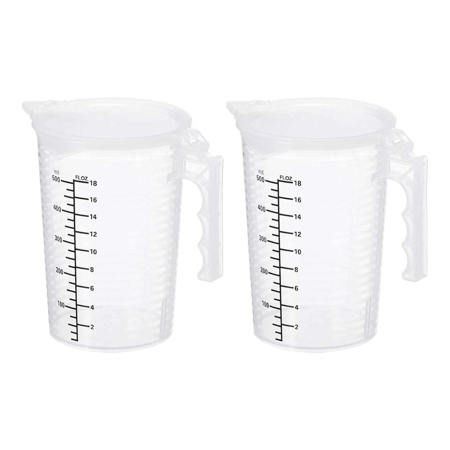 PATIKIL Graduated Beaker, 2 Pack 100ml PP Plastic Liquid Measuring Cup Double Sided Black Graduations with Handle Lid and Spout for Lab Kitchen Home