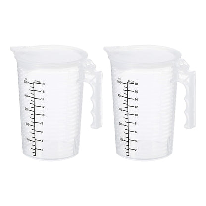 PATIKIL Graduated Beaker, 2 Pack 100ml PP Plastic Liquid Measuring Cup Double Sided Black Graduations with Handle Lid and Spout for Lab Kitchen Home