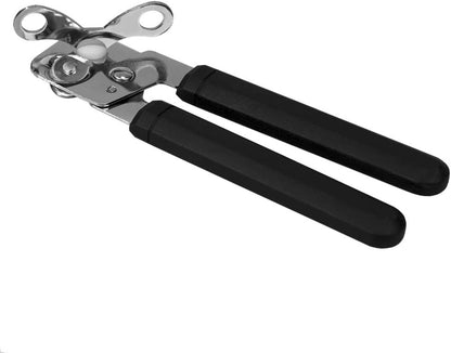 Home Basics Stainless Steel Manual Handheld Can Opener with Long Smooth Grip Rubber Handles, Black