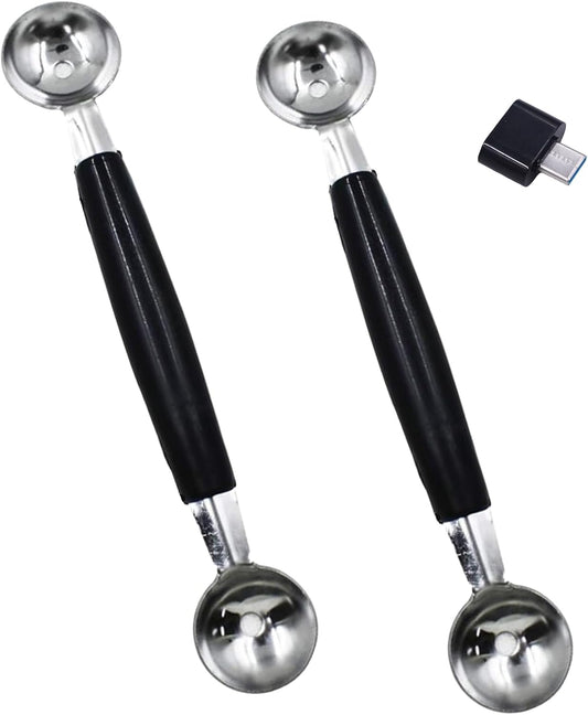 Generic 2 Pack Stainless Steel Melon Baller, Double Melon Baller, Double Ended Headed Fruit Icecream Ball Spoon, Baller Scoops for Fruits, Vegetables, Butter & More Type-C Convertor, 17.5cm, Black