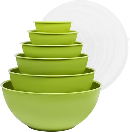 BoxedHome BPA Free Plastic Round Mixing Bowl with Lids, 12 Pack Nesting Bowls with Lids Set, Microwave and Dishwasher Safe Prep & Serving Bowls Great for Mixing, Baking, Serving (Pink, 12pcs)