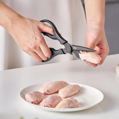 OOU Scissors Titanium Kitchen Scissors Heavy Duty, Scissors all Purpose with Bottle Opener & Nutcracker, Dishwasher Safe Kitchen Shears for Meat, Chicken, Vegetables, Seafood & Herbs, Black
