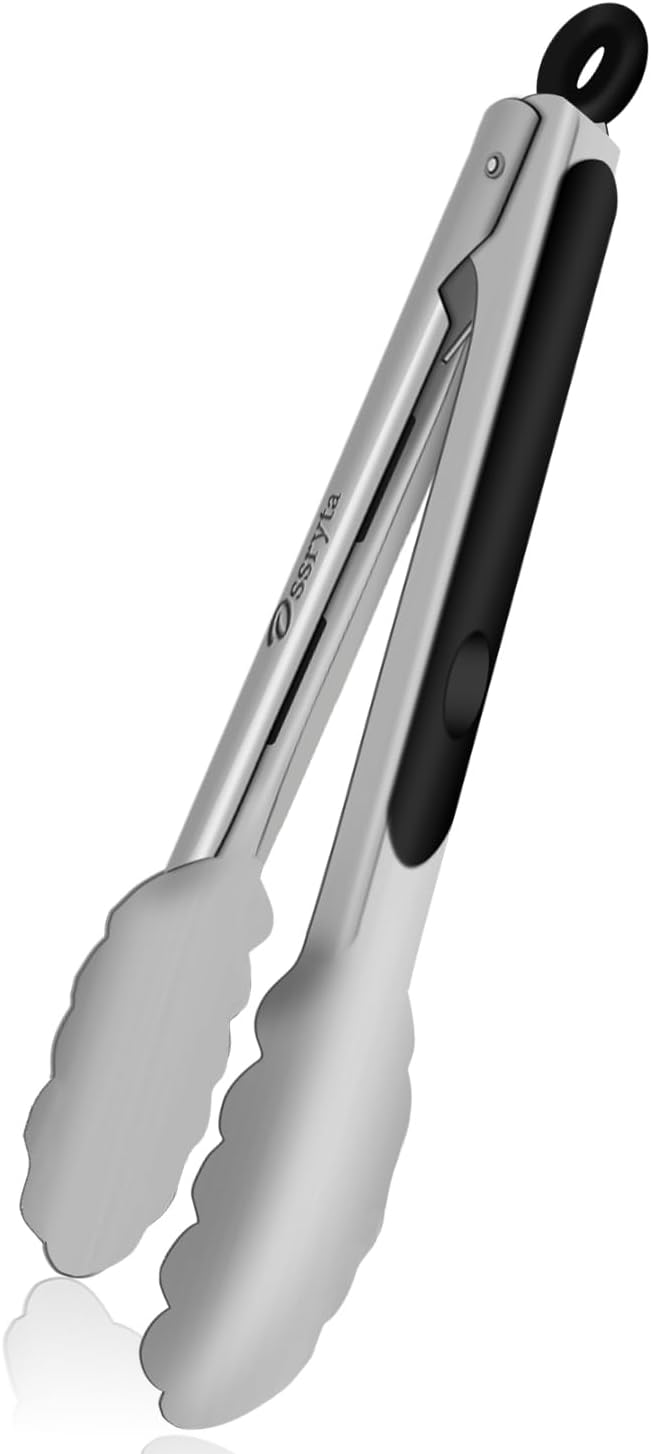 Stainless Steel Cooking Tongs Set of 3 - Heavy Duty 12/9/7 Inch Locking Tongs, Heat Resistant to 600 Degrees, Food Grade Kitchen Metal Tong for Food, Salad, & BBQ - Dishwasher Safe